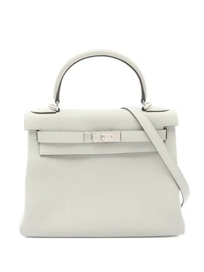 Pre-owned Hermes 2023 Kelly 28 Two-way Handbag In Gray