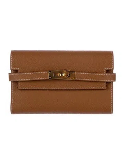 Pre-owned Hermes 2023 Kelly Depliant Medium Wallet In Brown