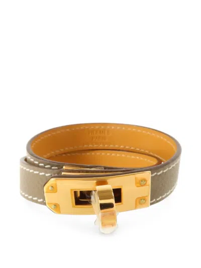 Pre-owned Hermes 2023 Kelly Double Tour Leather Bracelet In Gold