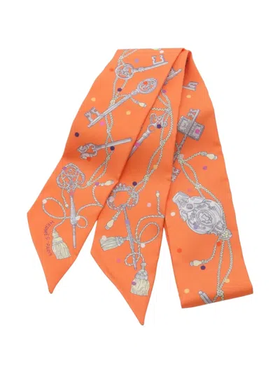 Pre-owned Hermes 2023 Les Cles A Pois Bandeau Scarf In Orange