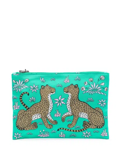 Pre-owned Hermes 2023 Les Leopards Silky Pocket Cosmetic Case Pouch In Green