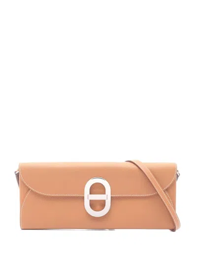 Pre-owned Hermes 2023 Maillon To Go Leather Cross Body Bag In Brown