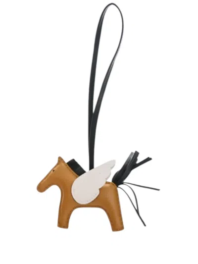 Pre-owned Hermes 2023 Milo Lambskin And Swift Grigri Rodeo Pegase Bag Charm Pm Key Chain In Black