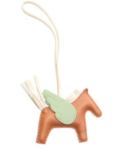 Pre-owned Hermes 2023 Milo Lambskin And Swift Grigri Rodeo Pegase Bag Charm Pm Key Chain In Brown