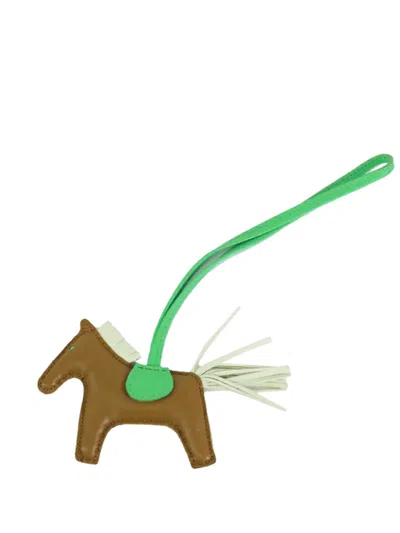 Pre-owned Hermes 2023 Milo Lambskin And Swift Grigri Rodeo Pegase Bag Charm Pm Key Holder In Green