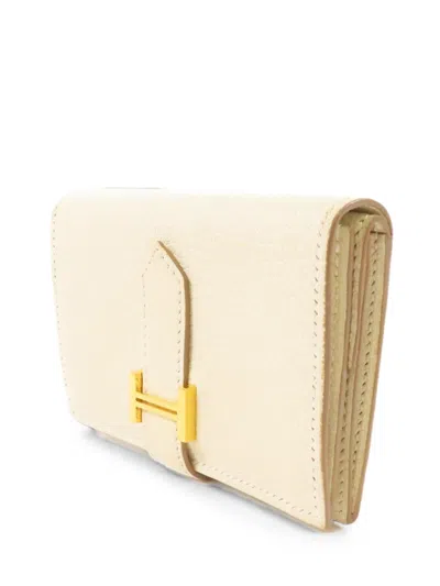 Pre-owned Hermes 2023 Mini Bearn Leather Wallet In Neutral