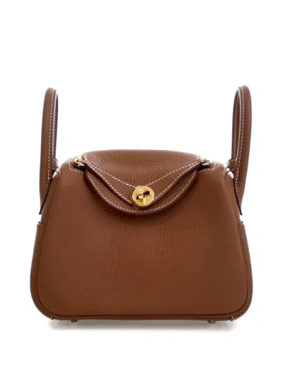 Pre-owned Hermes 2023 Mini Clemence Lindy 20 Satchel In Brown