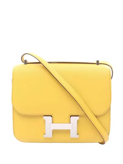 Pre-owned Hermes 2023 Mini Constance 3 Silver Hardware Shoulder Bag In Yellow