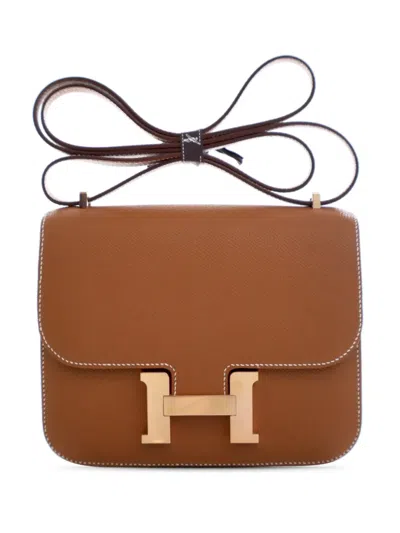 Pre-owned Hermes 2023 Mini Epsom Constance Iii 18 Crossbody Bag In Brown