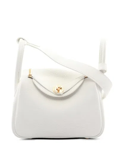 Pre-owned Hermes 2023 Mini Lindy Clemence-leather Tote Bag In White