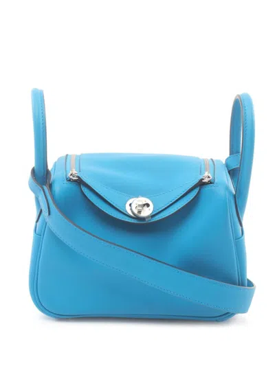 Pre-owned Hermes 2023 Mini Lindy Shoulder Bag In Blue