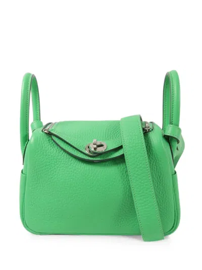 Pre-owned Hermes 2023 Mini Lindy Two-way Tote Bag In Green