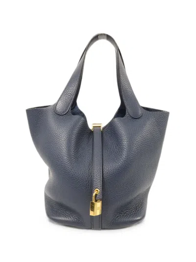 Pre-owned Hermes 2023 Mm Picotin Leather Tote Bag In Blue
