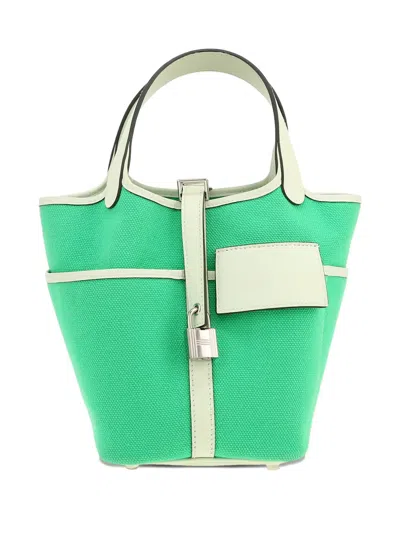 Pre-owned Hermes 2023 Picotin Canvas Bucket Bag In Green