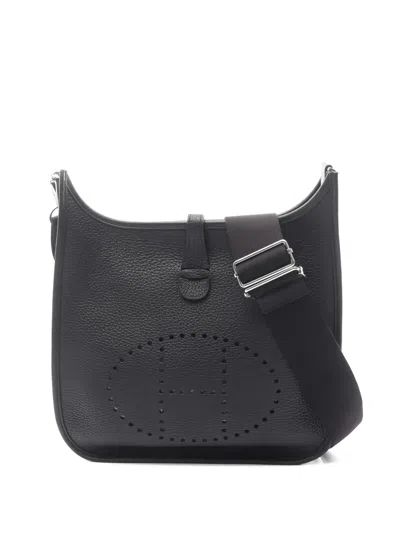 Pre-owned Hermes 2023 Pm Evelyn 3 Troyes Shoulder Bag In Black
