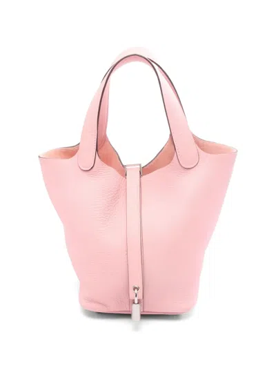 Pre-owned Hermes 2023 Pm Picotan Lock Leather Tote Bag In Pink
