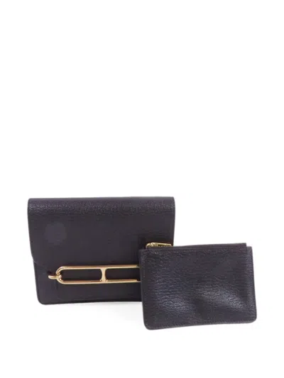 Pre-owned Hermes 2023 Roulis Slim Leather Wallet In Black