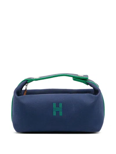 Pre-owned Hermes 2023 Small Canvas Bride A Brac Case Vanity Bag In Blue