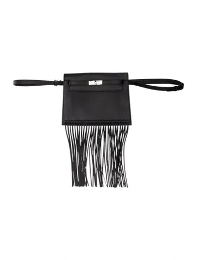 Pre-owned Hermes 2023 Swift Kelly Danse Anate Fringe Belt Bag In Black