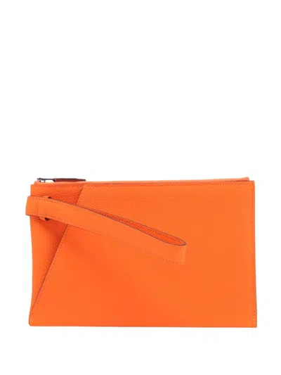 Pre-owned Hermes 2023 Togo Cabas Vertige 24 Clutch Bag In Orange