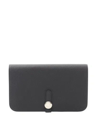 Pre-owned Hermes 2023 Togo Dogon Duo Gm Wallet Long Wallets In Black