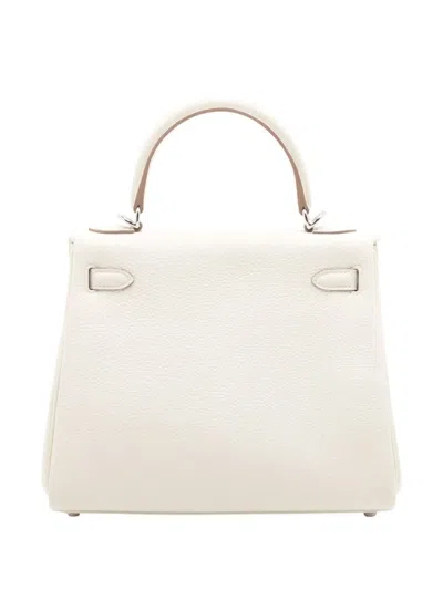 Pre-owned Hermes 2023 Togo Kelly Ii Retourne 25 Satchel In White