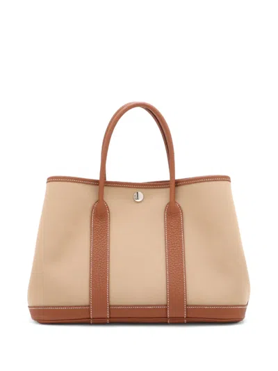 Pre-owned Hermes 2023 Toile And Negonda Garden Party 30 Satchel In Brown