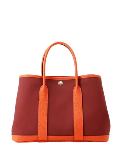 Pre-owned Hermes 2023 Toile And Negonda Garden Party 30 Tote Bag In Orange