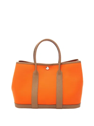Pre-owned Hermes 2023 Toile And Negonda Garden Party 30 Tote Bag In Orange