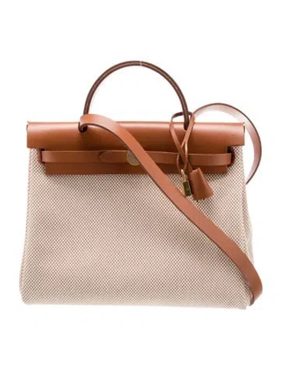 Pre-owned Hermes 2023 Toile Gm & Vache Hunter Herbag Zip 31 W/ Pouch In Brown