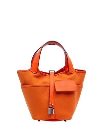 Pre-owned Hermes 2023 Toile Goeland And Swift Cargo Picotin Lock 18 Handbag In Orange