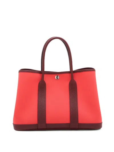 Pre-owned Hermes 2023 Toile Militaire And Negonda Garden Party 30 Tote Bag In Red