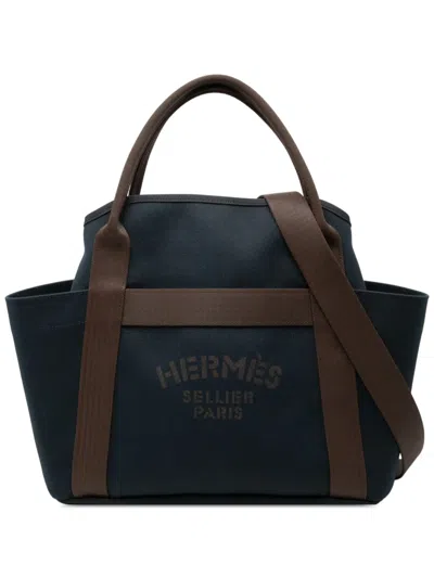 Pre-owned Hermes 2023 Toile Sac De Pansage Grooming Bag Satchel In Blue