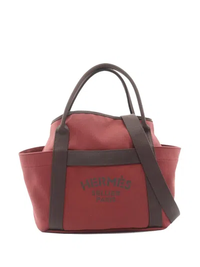 Pre-owned Hermes 2023 Toile Sac De Pansage Grooming Bag Satchel In Red