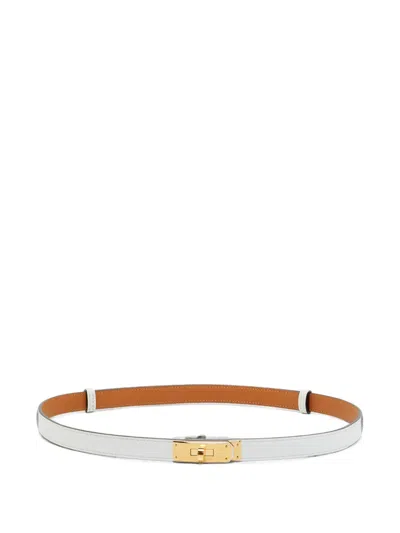 Pre-owned Hermes 2024 18 Kelly Leather Belt In White