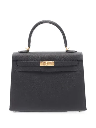 Pre-owned Hermes 2024 25 Kelly Epsom Leather Tote Bag In Black