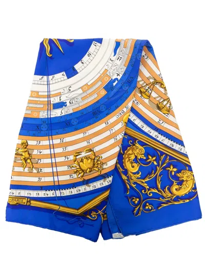 Pre-owned Hermes 2024 Astrologie Forever Silk Scarf 90 Scarves In Blue