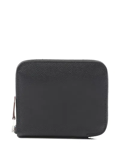 Pre-owned Hermes 2024 Azap Compact Round-zip Wallet In Black