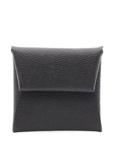 Pre-owned Hermes 2024 Bastia Epsom Leather Coin Purse In Black