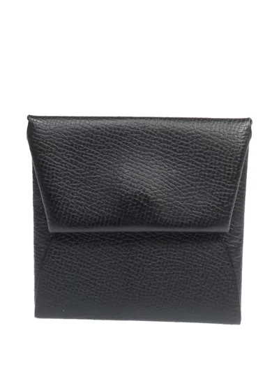 Pre-owned Hermes 2024 Bastia Leather Coin Purse In Black