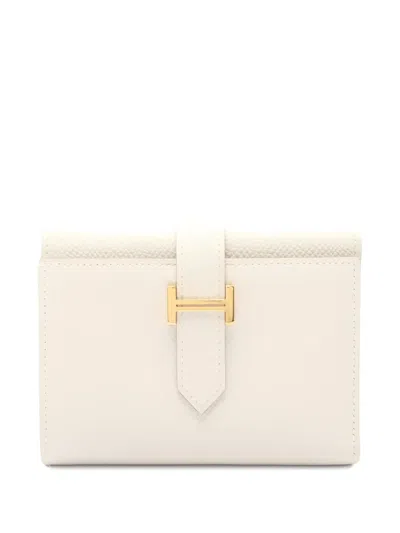 Pre-owned Hermes 2024 Bearn Conbine Verso Tri-fold Leather Wallet In Neutral