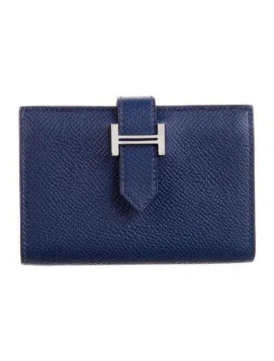 Pre-owned Hermes 2024 Bearn Mini Wallet In Blue