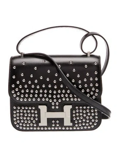 Pre-owned Hermes 2024 Box Clouté Mini Constance 18 In Black