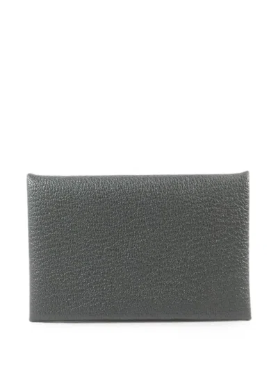 Pre-owned Hermes 2024 Calvi Card Case In Black
