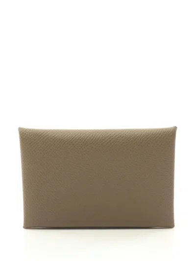 Pre-owned Hermes 2024 Calvi Card Holder In Brown