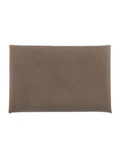 Pre-owned Hermes 2024 Calvi Cardholder In Brown