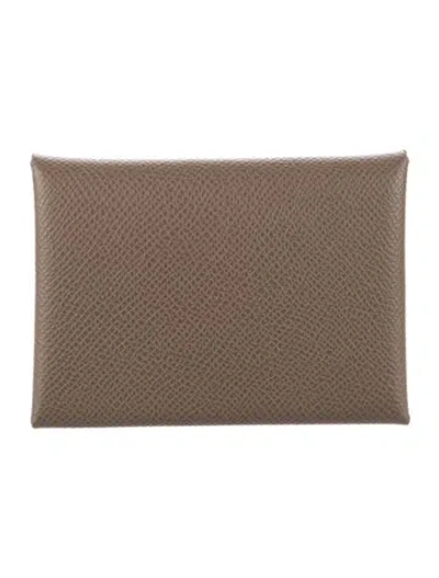Pre-owned Hermes 2024 Calvi Cardholder In Brown