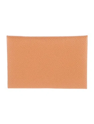 Pre-owned Hermes 2024 Calvi Cardholder In Brown
