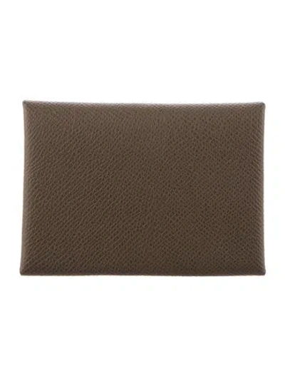 Pre-owned Hermes 2024 Calvi Cardholder In Gray