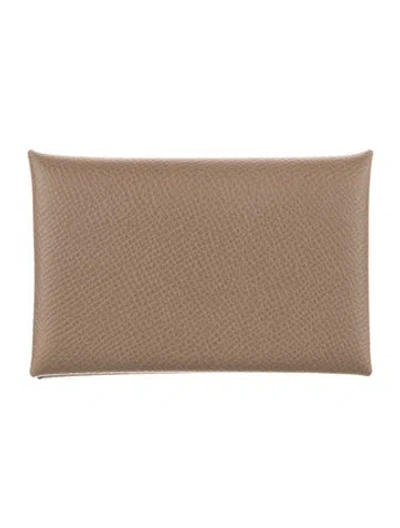 Pre-owned Hermes 2024 Calvi Cardholder In Gray